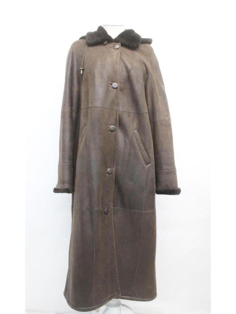 Excellent Brown Sheepskin Shearling Fur Coat Women Woman Size 8-10 Medium Hood